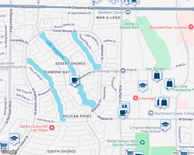 map of restaurants, bars, coffee shops, grocery stores, and more near 2649 Golden Sands Drive in Las Vegas