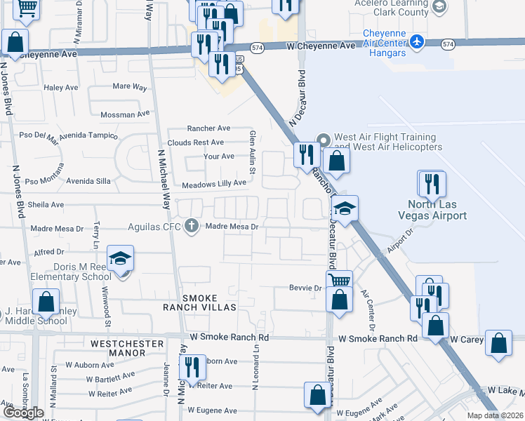 map of restaurants, bars, coffee shops, grocery stores, and more near 2725 Stars End Street in Las Vegas
