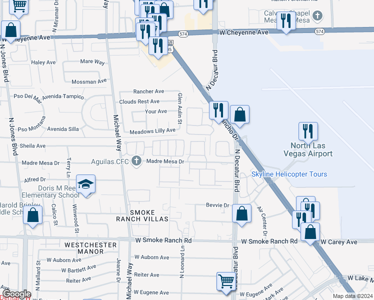 map of restaurants, bars, coffee shops, grocery stores, and more near 2725 Stars End Street in Las Vegas