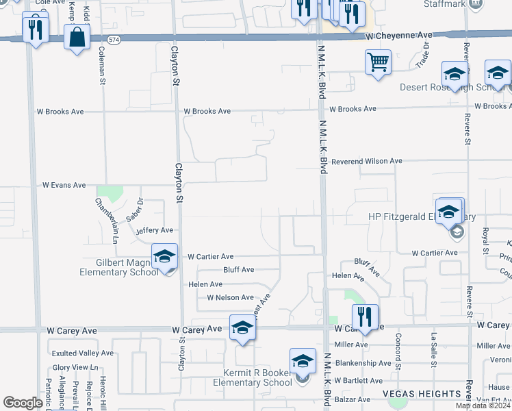 map of restaurants, bars, coffee shops, grocery stores, and more near in North Las Vegas