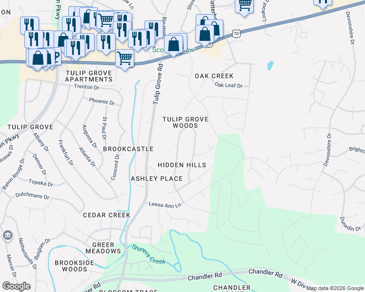 map of restaurants, bars, coffee shops, grocery stores, and more near 621 Debbie Drive in Nashville