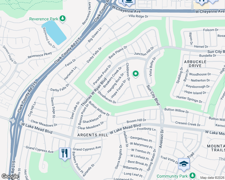 map of restaurants, bars, coffee shops, grocery stores, and more near 2620 Hanging Rock Drive in Las Vegas
