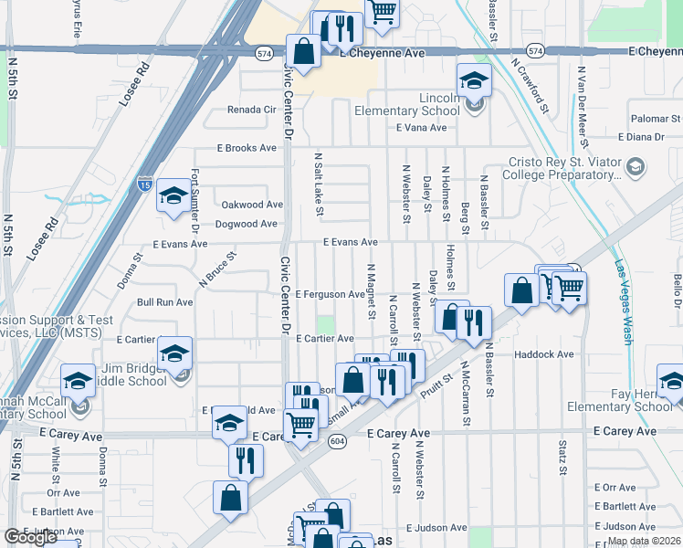 map of restaurants, bars, coffee shops, grocery stores, and more near 2701 North Arrowhead Street in North Las Vegas