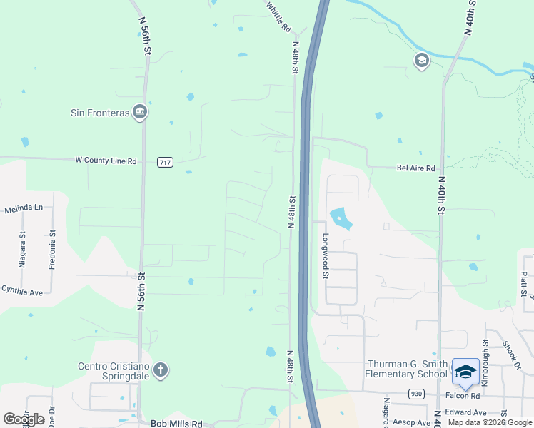 map of restaurants, bars, coffee shops, grocery stores, and more near 2478 North 48th Street in Springdale