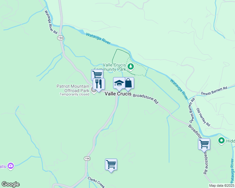 map of restaurants, bars, coffee shops, grocery stores, and more near 4363 North Carolina 194 in Valle Crucis