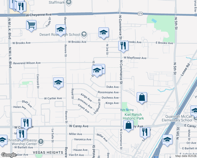 map of restaurants, bars, coffee shops, grocery stores, and more near 2726 Englestad Street in North Las Vegas