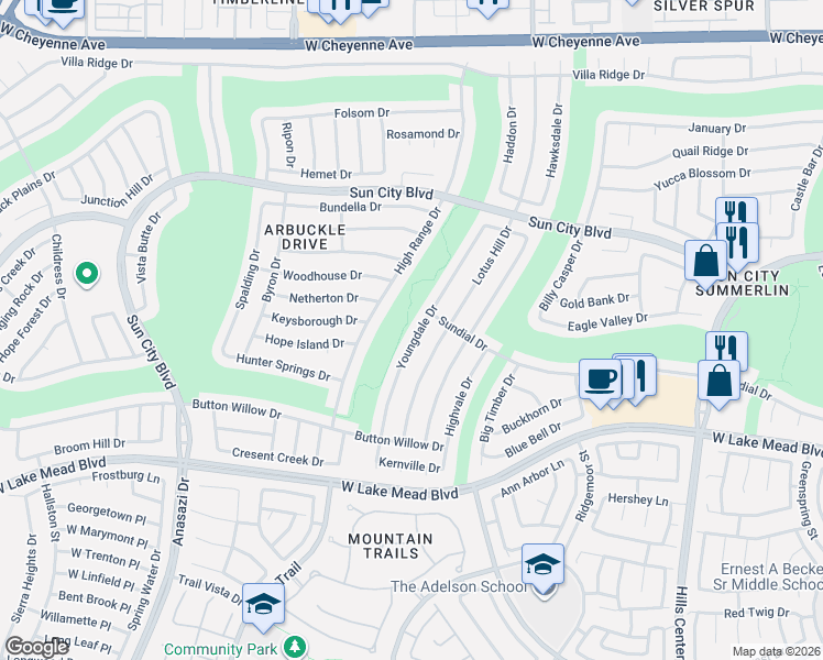 map of restaurants, bars, coffee shops, grocery stores, and more near 9101 Del Webb Boulevard in Las Vegas
