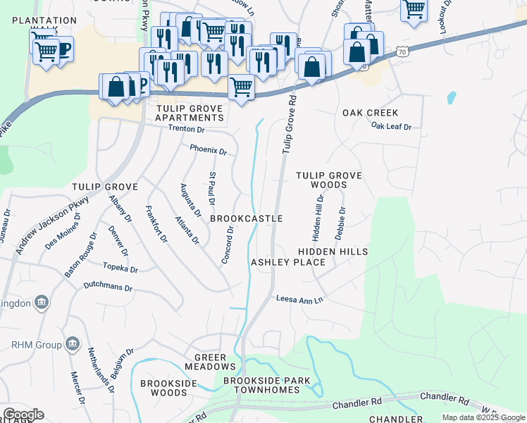 map of restaurants, bars, coffee shops, grocery stores, and more near 176 Brooke Castle Drive in Nashville
