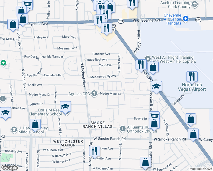 map of restaurants, bars, coffee shops, grocery stores, and more near 5212 El Pescador Avenue in Las Vegas