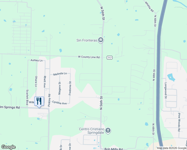 map of restaurants, bars, coffee shops, grocery stores, and more near 2716 North 56th Street in Springdale