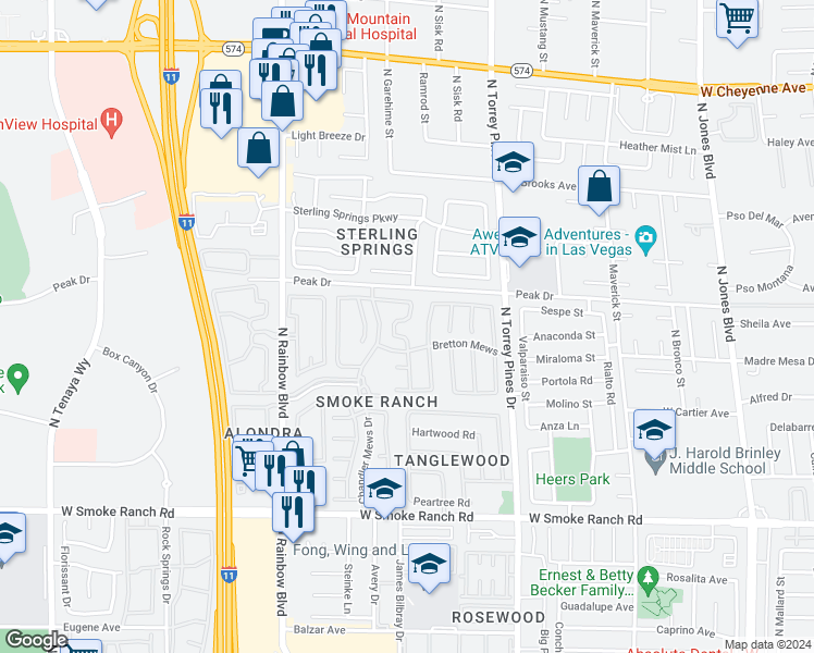 map of restaurants, bars, coffee shops, grocery stores, and more near 2764 Trotwood Lane in Las Vegas