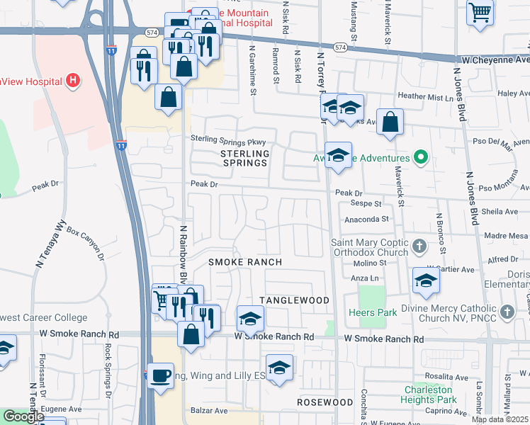 map of restaurants, bars, coffee shops, grocery stores, and more near 2764 Trotwood Lane in Las Vegas
