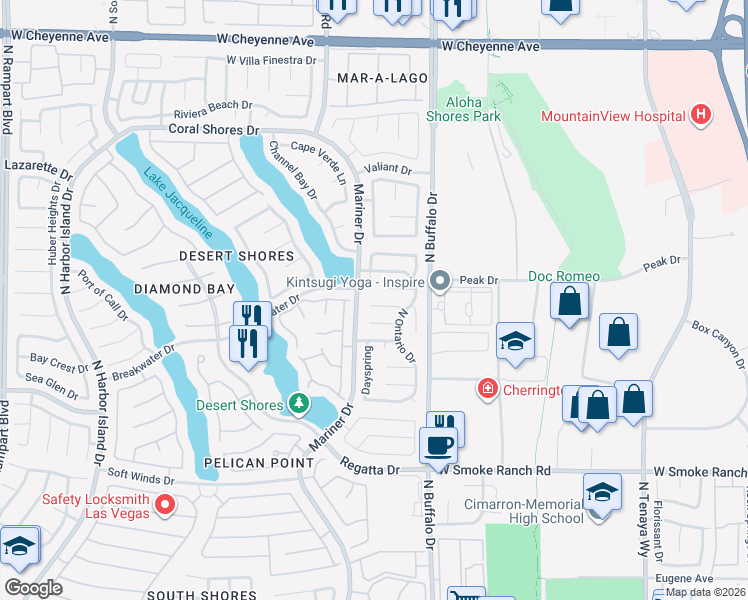 map of restaurants, bars, coffee shops, grocery stores, and more near 7632 Spruce Run Court in Las Vegas