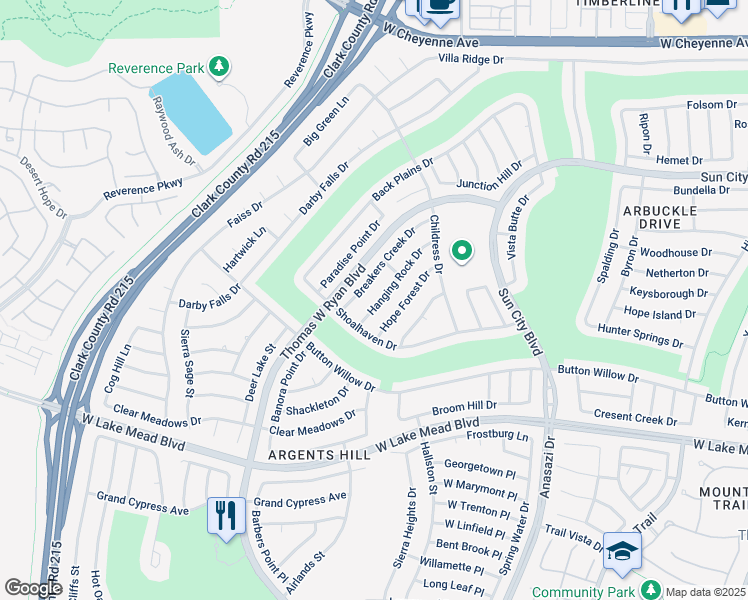 map of restaurants, bars, coffee shops, grocery stores, and more near 2621 Hanging Rock Drive in Las Vegas