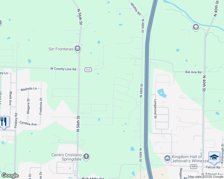 map of restaurants, bars, coffee shops, grocery stores, and more near 2944 North 48th Street in Springdale