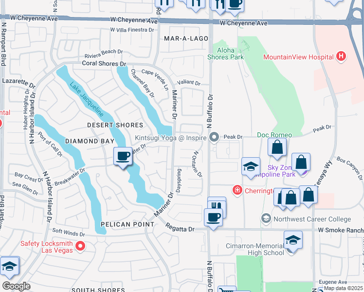 map of restaurants, bars, coffee shops, grocery stores, and more near 7632 Spruce Run Court in Las Vegas