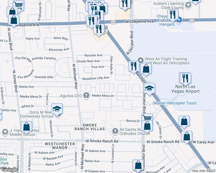 map of restaurants, bars, coffee shops, grocery stores, and more near 5108 El Pescador Avenue in Las Vegas