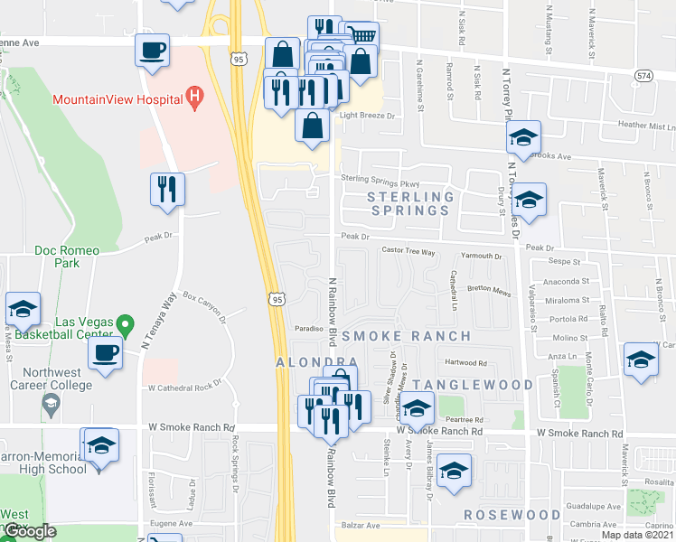 map of restaurants, bars, coffee shops, grocery stores, and more near in Las Vegas
