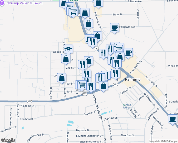 map of restaurants, bars, coffee shops, grocery stores, and more near 890 2nd Street in Pahrump