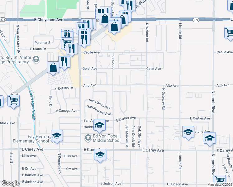map of restaurants, bars, coffee shops, grocery stores, and more near 3843 San Francisco Avenue in Las Vegas