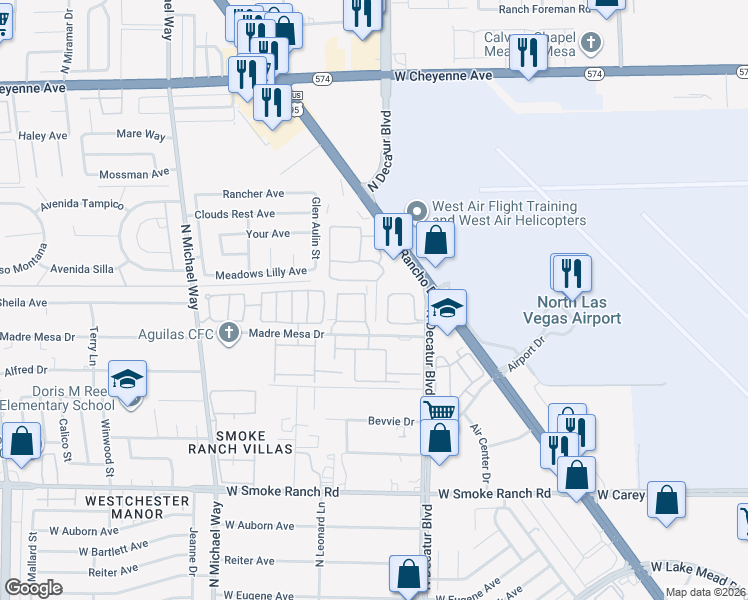 map of restaurants, bars, coffee shops, grocery stores, and more near 5008 Sublight Avenue in Las Vegas