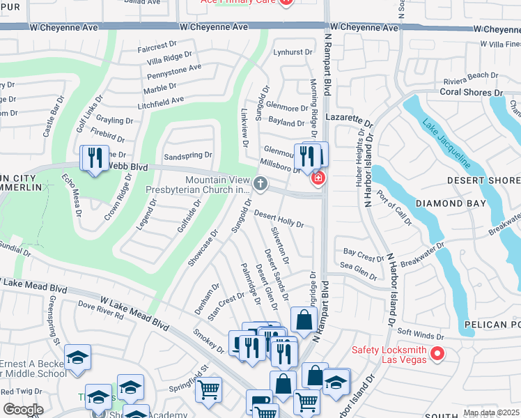 map of restaurants, bars, coffee shops, grocery stores, and more near 8628 Desert Holly Drive in Las Vegas
