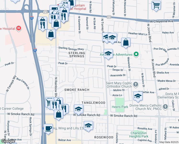 map of restaurants, bars, coffee shops, grocery stores, and more near 2720 Cathedral Lane in Las Vegas