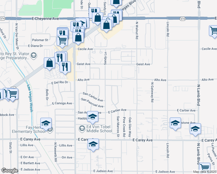 map of restaurants, bars, coffee shops, grocery stores, and more near 3843 San Francisco Avenue in Las Vegas