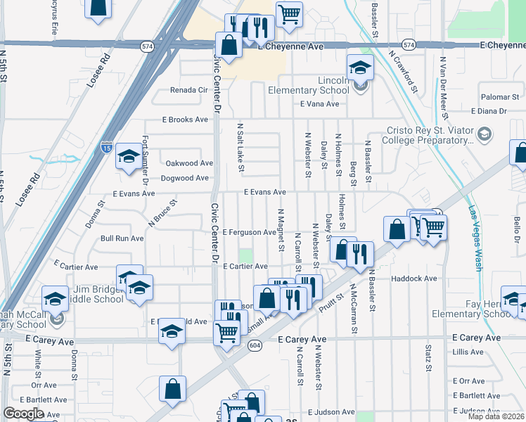 map of restaurants, bars, coffee shops, grocery stores, and more near 2725 North Spear Street in North Las Vegas