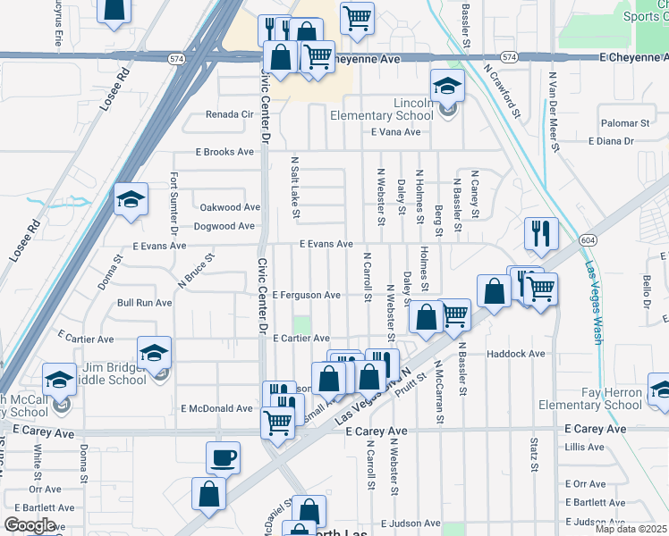 map of restaurants, bars, coffee shops, grocery stores, and more near 2724 North Spear Street in North Las Vegas