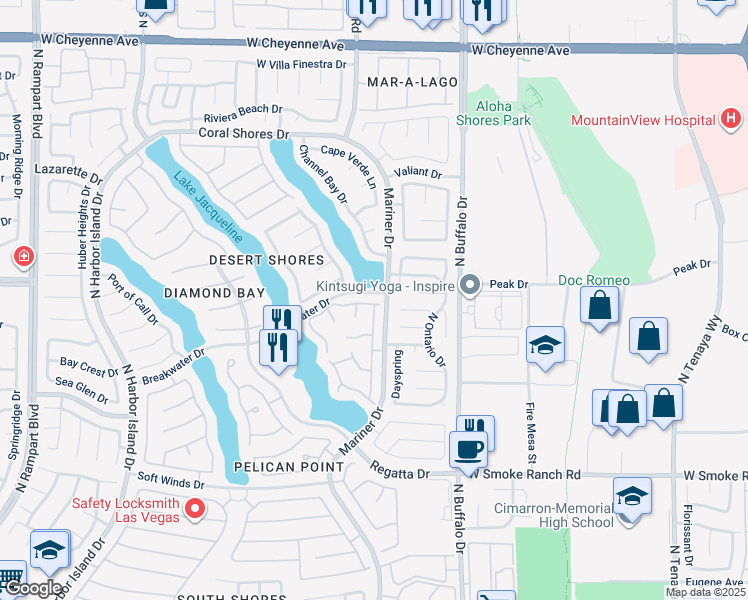 map of restaurants, bars, coffee shops, grocery stores, and more near 7816 Bluewater Drive in Las Vegas