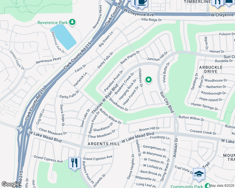 map of restaurants, bars, coffee shops, grocery stores, and more near 2700 Breakers Creek Drive in Las Vegas