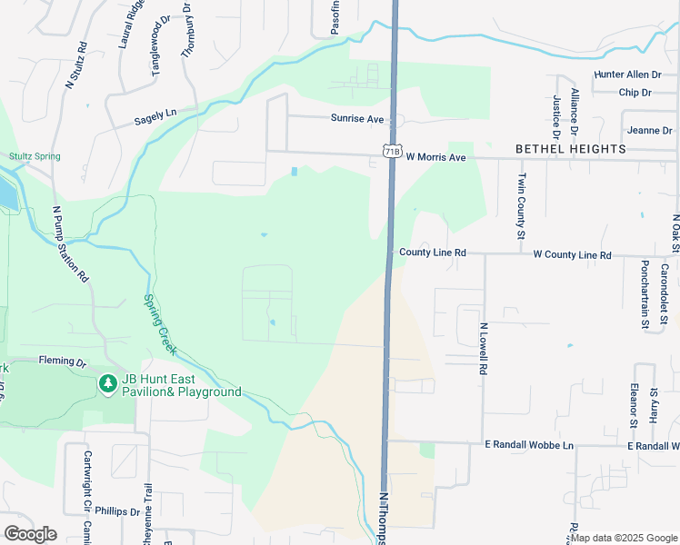 map of restaurants, bars, coffee shops, grocery stores, and more near 2742 North Thompson Street in Springdale