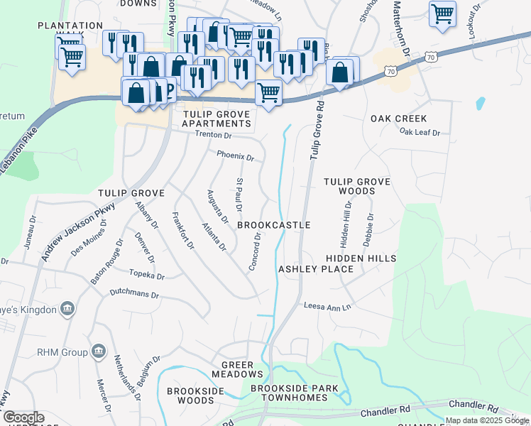 map of restaurants, bars, coffee shops, grocery stores, and more near 4808 Concord Drive in Nashville