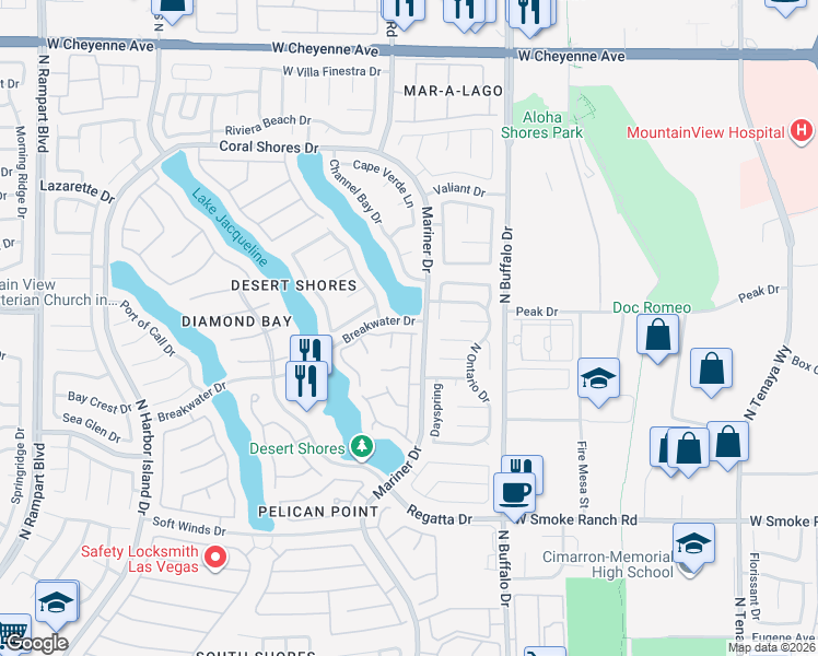 map of restaurants, bars, coffee shops, grocery stores, and more near 7816 Bluewater Drive in Las Vegas