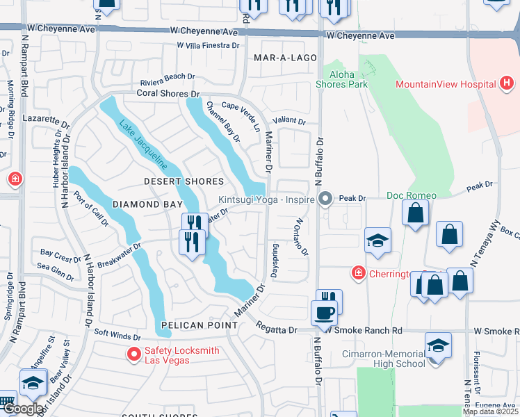 map of restaurants, bars, coffee shops, grocery stores, and more near 7808 Bluewater Drive in Las Vegas