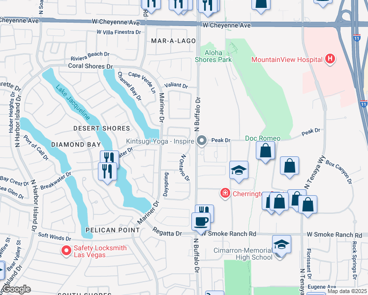 map of restaurants, bars, coffee shops, grocery stores, and more near 7609 Hackensack Court in Las Vegas