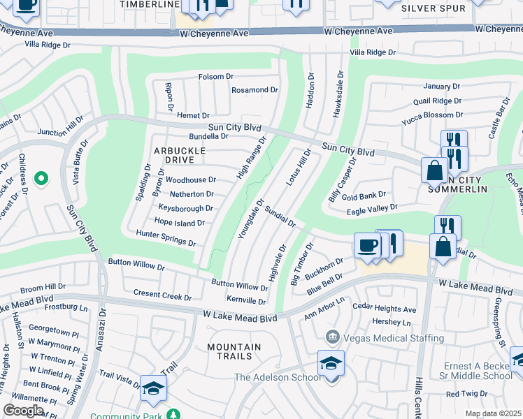 map of restaurants, bars, coffee shops, grocery stores, and more near 2652 Youngdale Drive in Las Vegas
