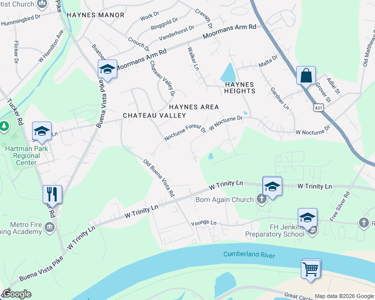 map of restaurants, bars, coffee shops, grocery stores, and more near 828 West Nocturne Drive in Nashville