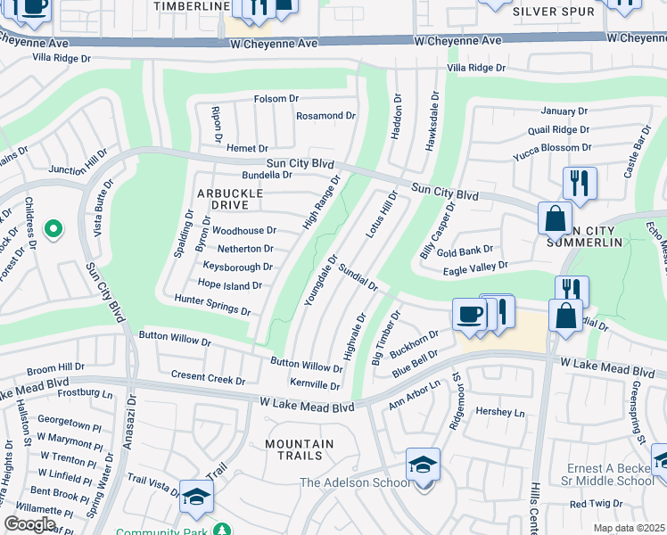 map of restaurants, bars, coffee shops, grocery stores, and more near 2652 Youngdale Drive in Las Vegas