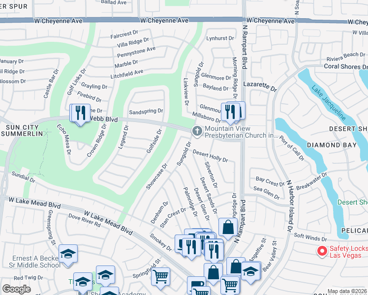 map of restaurants, bars, coffee shops, grocery stores, and more near 2769 Sungold Drive in Las Vegas