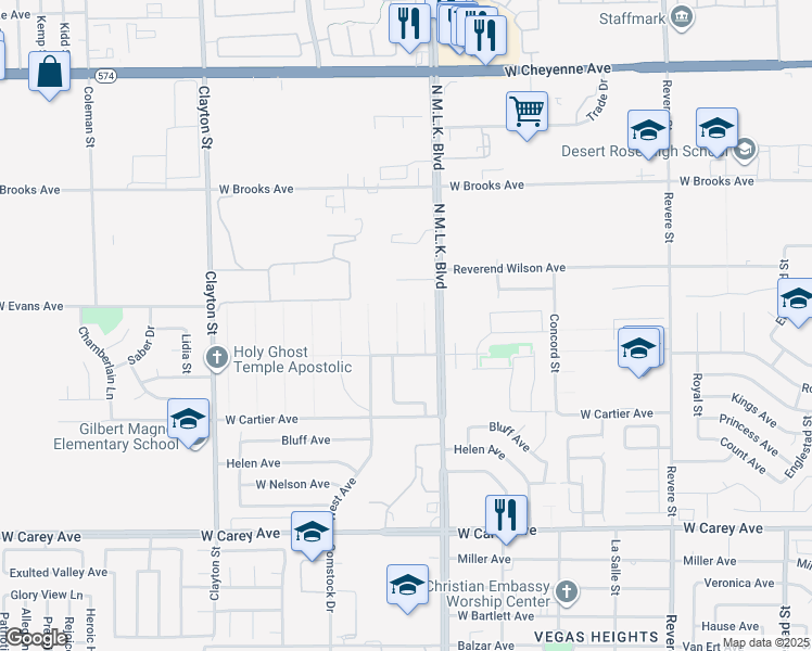 map of restaurants, bars, coffee shops, grocery stores, and more near June Avenue in North Las Vegas