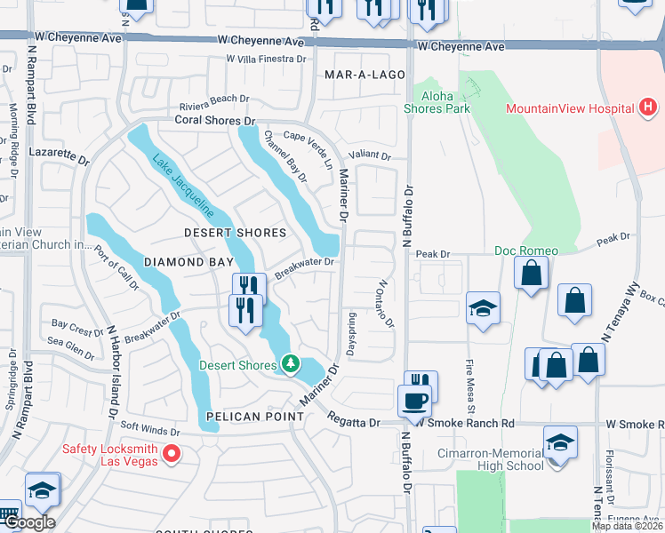 map of restaurants, bars, coffee shops, grocery stores, and more near 7816 Bluewater Drive in Las Vegas