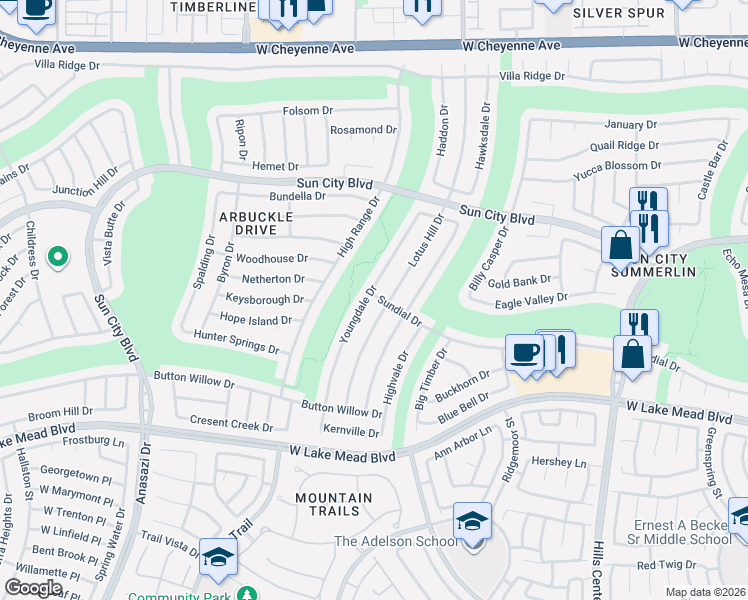 map of restaurants, bars, coffee shops, grocery stores, and more near 2709 Lotus Hill Drive in Las Vegas