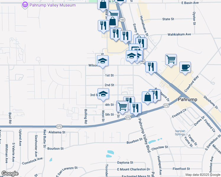 map of restaurants, bars, coffee shops, grocery stores, and more near 1060 2nd Street in Pahrump