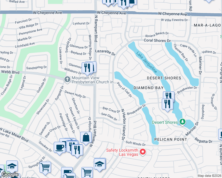 map of restaurants, bars, coffee shops, grocery stores, and more near 2724 Huber Heights Drive in Las Vegas