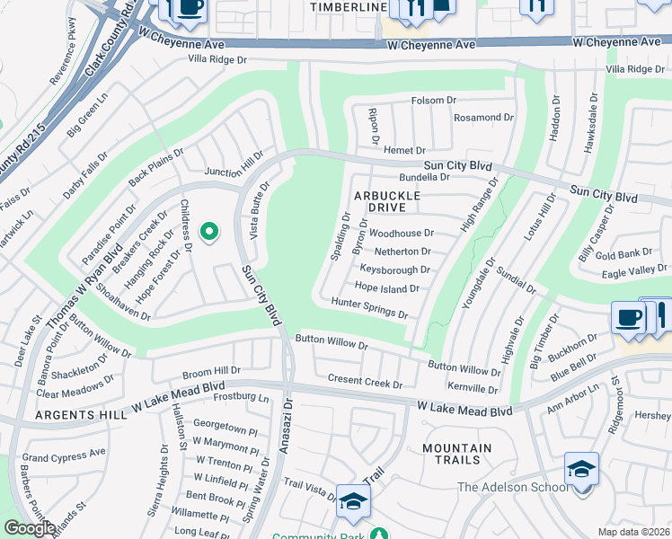 map of restaurants, bars, coffee shops, grocery stores, and more near 2624 Spalding Drive in Las Vegas