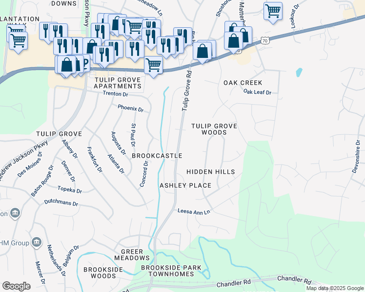 map of restaurants, bars, coffee shops, grocery stores, and more near 559 Tulip Grove Road in Nashville
