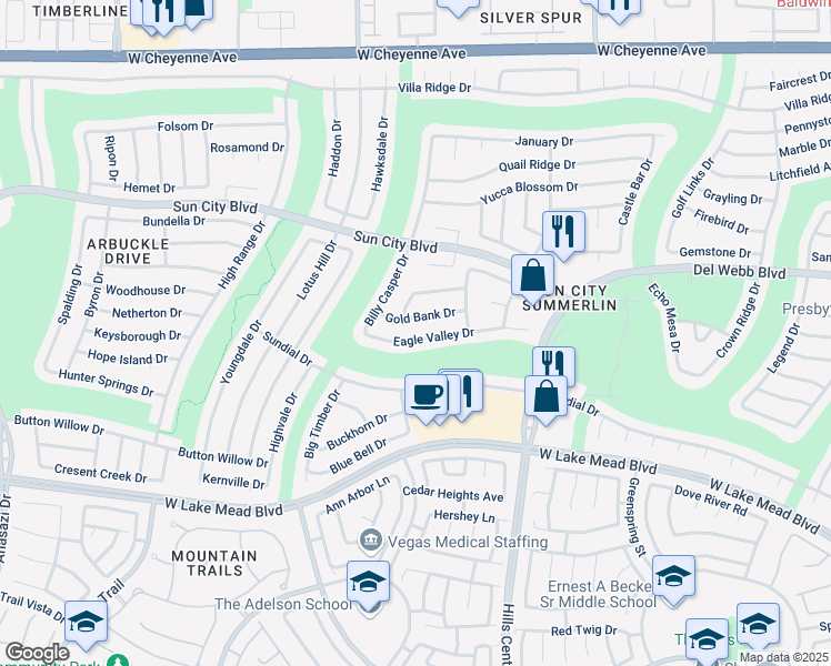 map of restaurants, bars, coffee shops, grocery stores, and more near 9537 Gold Bank Drive in Las Vegas