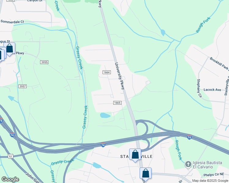 map of restaurants, bars, coffee shops, grocery stores, and more near 6625 Baker Street in Rural Hall